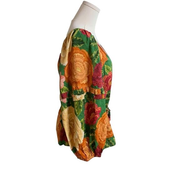 Farm Rio x Anthropologie Wrap Top Puff Sleeve Belted Tropical Colorful Large New - Picture 6 of 16